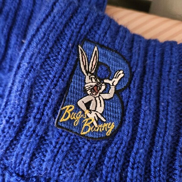 Bugs Bunny Socks Looney Toons Blue Knit Grip Bottoms Embroidered Patch Unisex - Picture 5 of 6
